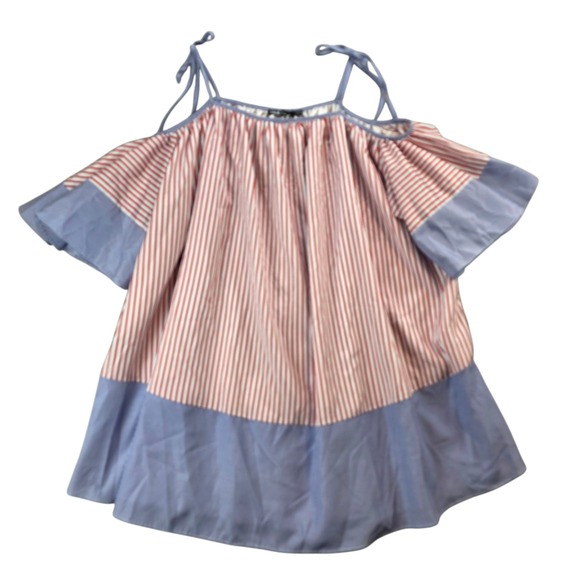 INA Striped Cold Shoulder A-line Dress Red White & Blue Americana Patriotic sz L - Picture 2 of 12